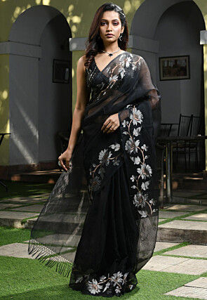 Woven Pure Silk Saree in Black