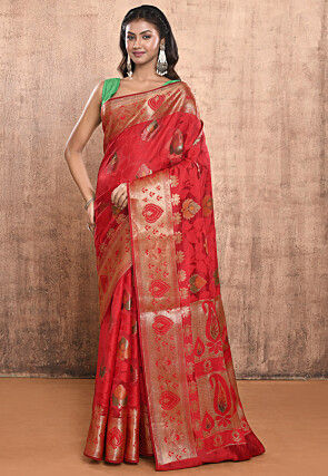 Woven Pure Silk Saree in Red