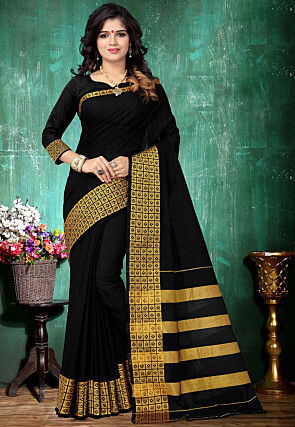 Woven Pure South Cotton Saree in Black