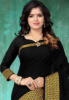 Woven Pure South Cotton Saree in Black