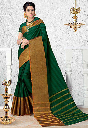 Dark Green Hand Block Pure Cotton Saree – Craftyle