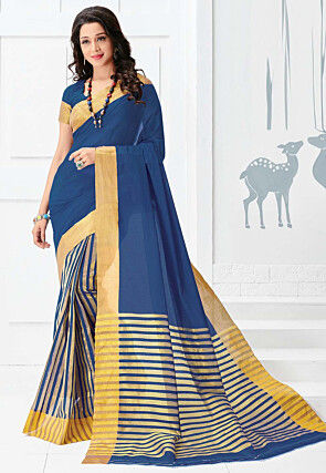 Blue Maheshwari Handloom Silk Cotton Saree with Silver Border – RKG SHOPPING