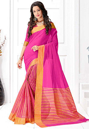 Woven Pure South Cotton Saree in Pink