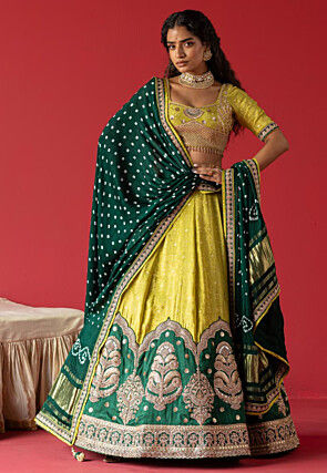 Pure Tissue Jacquard Lehenga in Light Green