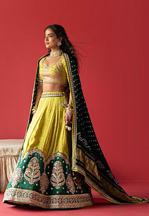 Pure Tissue Jacquard Lehenga in Light Green