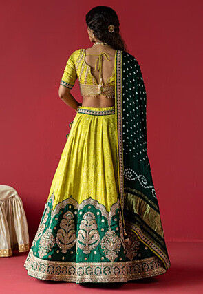 Pure Tissue Jacquard Lehenga in Light Green
