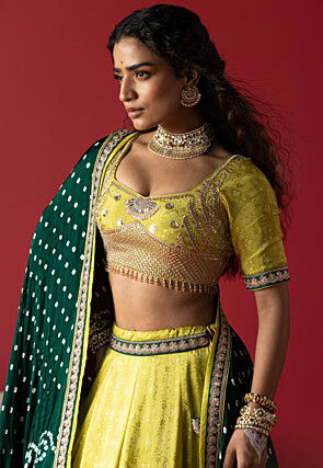 Pure Tissue Jacquard Lehenga in Light Green