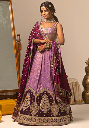 Pure Tissue Jacquard Lehenga in Light Purple