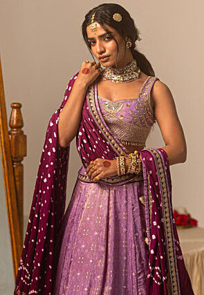 Pure Tissue Jacquard Lehenga in Light Purple