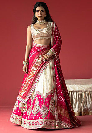 Pure Tissue Jacquard Lehenga in Off White