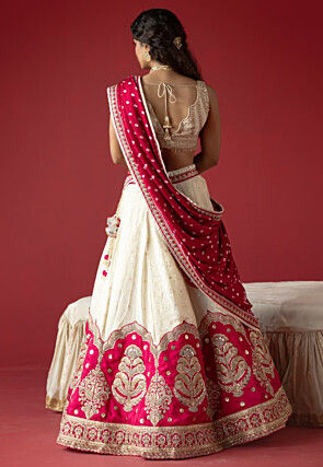 Pure Tissue Jacquard Lehenga in Off White