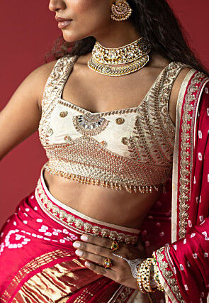 Pure Tissue Jacquard Lehenga in Off White