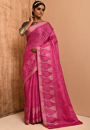 Banarasi Tussar Silk Saree in Fuchsia