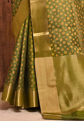 Banarasi Tussar Silk Saree in Olive Green