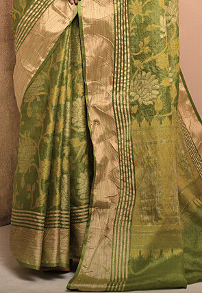 Banarasi Tussar Silk Saree in Olive Green