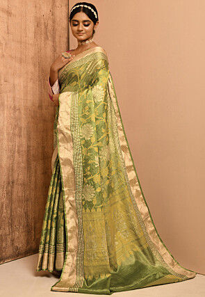 Banarasi Tussar Silk Saree in Olive Green