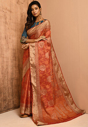Banarasi Tussar Silk Saree in Orange