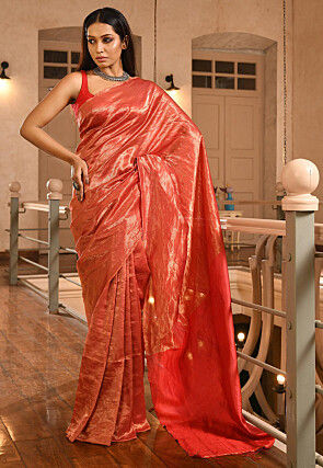 Woven Pure Tussar Silk Saree in Red