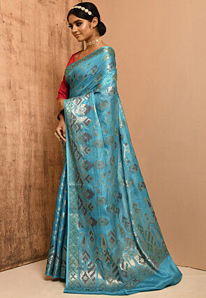 Banarasi Tussar Silk Saree in Sky Blue