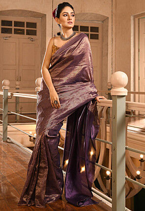 Woven Pure Tussar Silk Saree in Violet