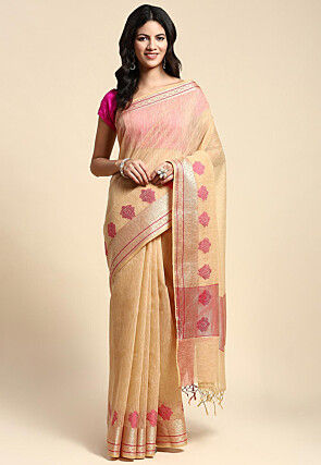 Woven Raw Silk Saree in Beige