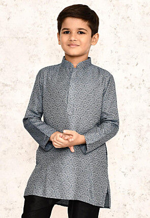 Woven Rayon Jacquard Kurta in Grey
