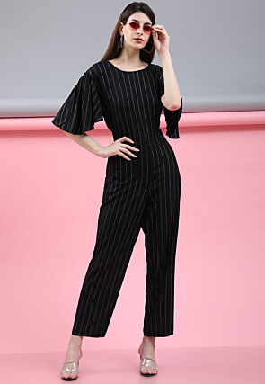 Woven Rayon Jumpsuit in Black
