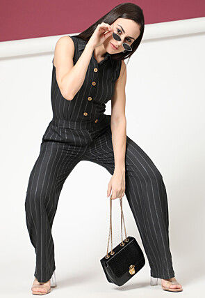 Woven Rayon Jumpsuit in Black
