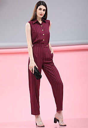 Woven Rayon Jumpsuit in Magenta