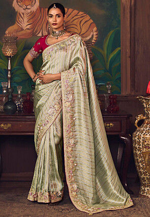 Woven Art Silk Jacquard Saree in Pastel Green