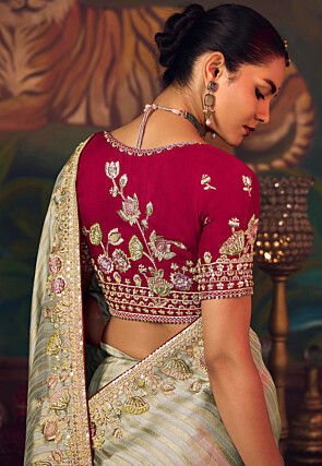 Woven Art Silk Jacquard Saree in Pastel Green