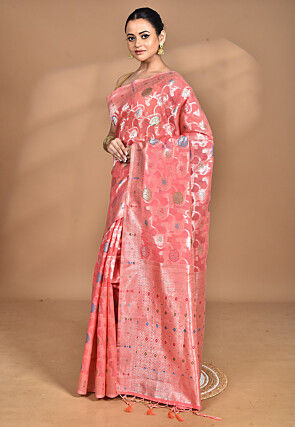 Woven Chanderi Silk Saree in Peach