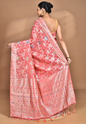Woven Chanderi Silk Saree in Peach