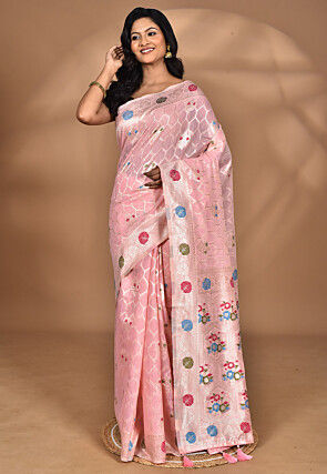 Woven Chanderi Silk Saree in Pink