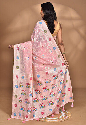 Woven Chanderi Silk Saree in Pink