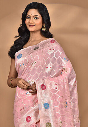 Woven Chanderi Silk Saree in Pink