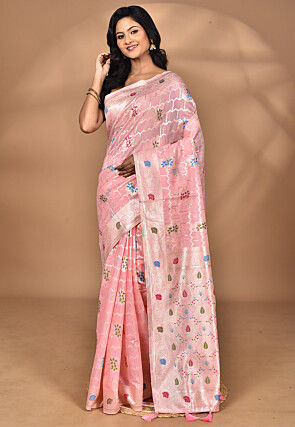 Woven Chanderi Silk Saree in Pink