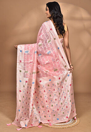 Woven Chanderi Silk Saree in Pink