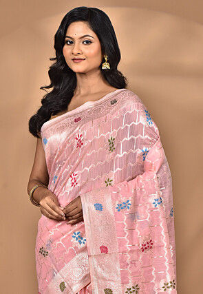 Woven Chanderi Silk Saree in Pink