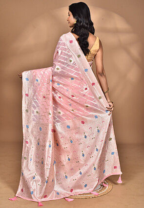 Woven Chanderi Silk Saree in Pink