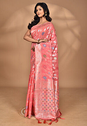 Woven Chanderi Silk Saree in Pink