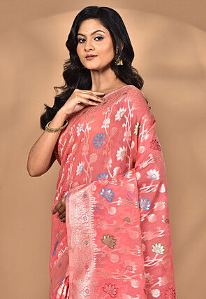Woven Chanderi Silk Saree in Pink