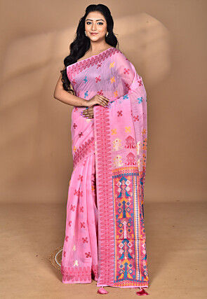 Woven Chanderi Silk Saree in Pink