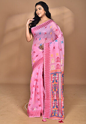 Woven Chanderi Silk Saree in Pink