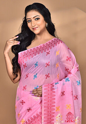 Woven Chanderi Silk Saree in Pink