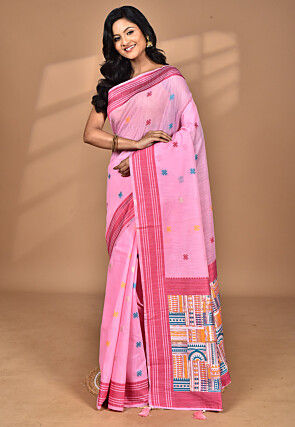 Woven Chanderi Silk Saree in Pink