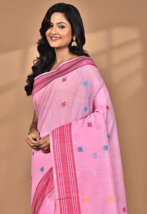 Woven Chanderi Silk Saree in Pink