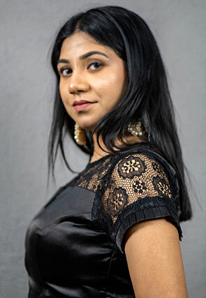 Woven Satin and Chantelle Net Blouse in Black