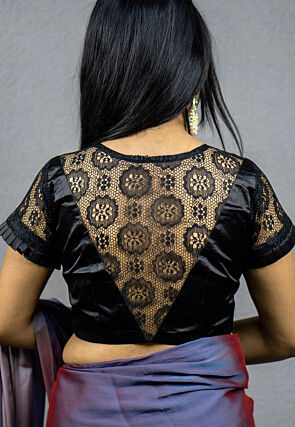 Woven Satin and Chantelle Net Blouse in Black