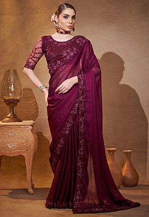 Woven Satin Jacquard Saree in Purple